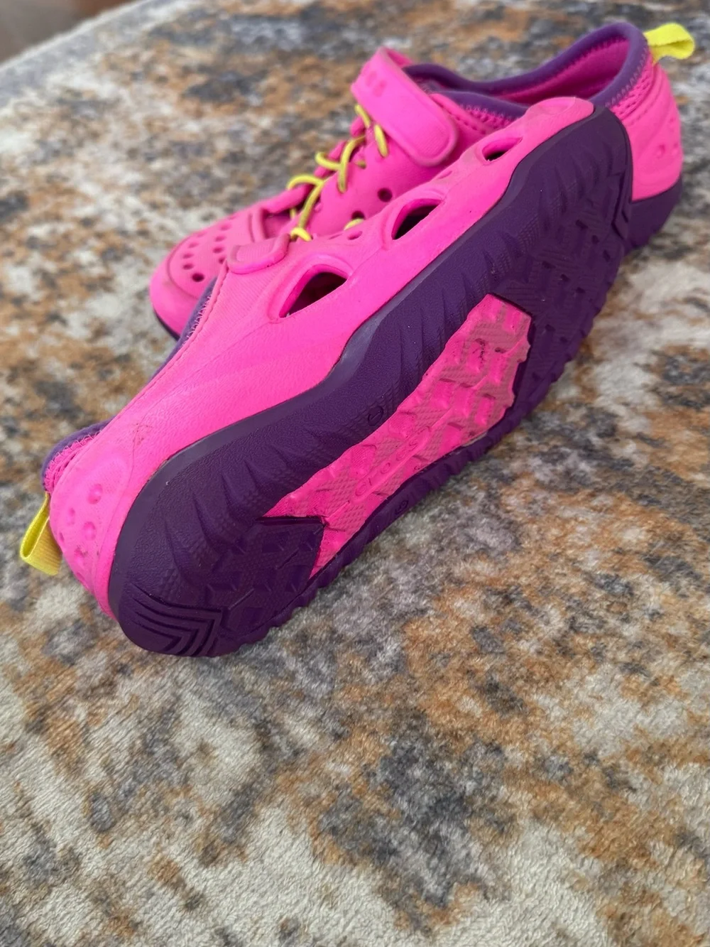 CROCS Kids Hot Pink Water Shoes with Yellow Laces